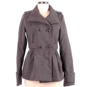 Hydraulic M grey faux wool double breasted lined banded waist & wrists pea coat